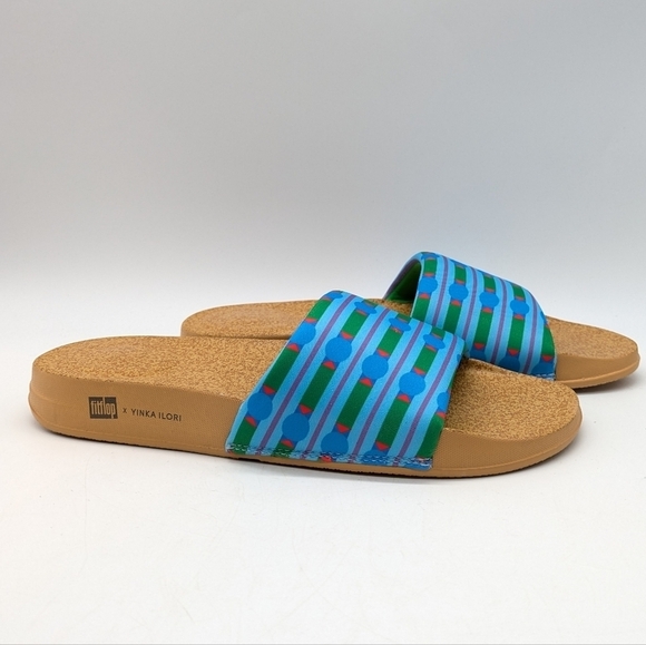 Fitflop x Yinka Ilori blue green red slip on water resistant flip flop slides 7 - Picture 1 of 7